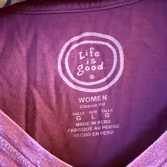 Life Is Good Purple V-Neck Long Sleeve T-Shirt with Wave Graphic - Picture 2 of 3